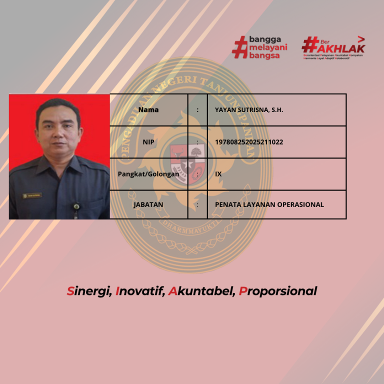 Nama DECKY CHRISTIAN S., S.H., M.H. NIP 198201312006041003 Pengkat Gol.Ruang Pembina (IVa) Jabatan Ketua Hakim Madya Pratama