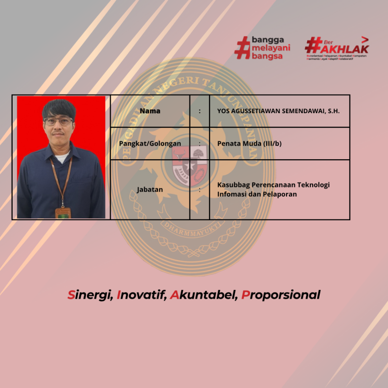 Nama  DECKY CHRISTIAN S., S.H., M.H. NIP  198201312006041003 Pengkat Gol.Ruang  Pembina (IVa) Jabatan  Ketua Hakim Madya Pratama (3)